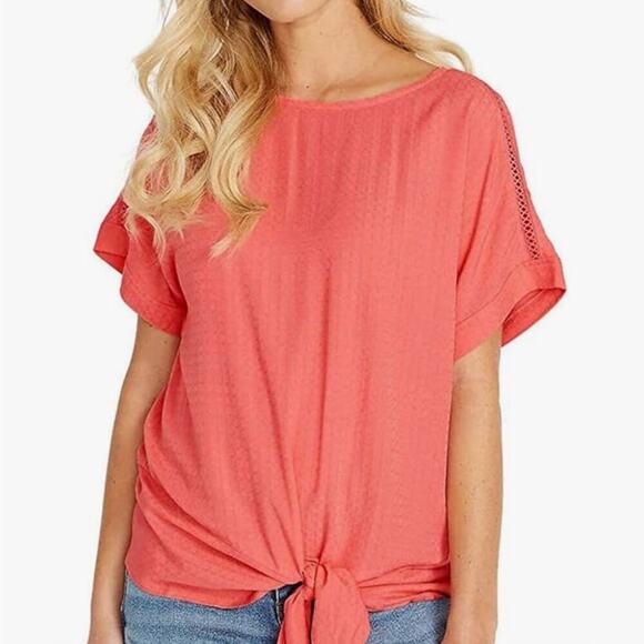 Buffalo David Bitton Coral Tie-Front Relaxed Tee Viscose Size M - Picture 1 of 11